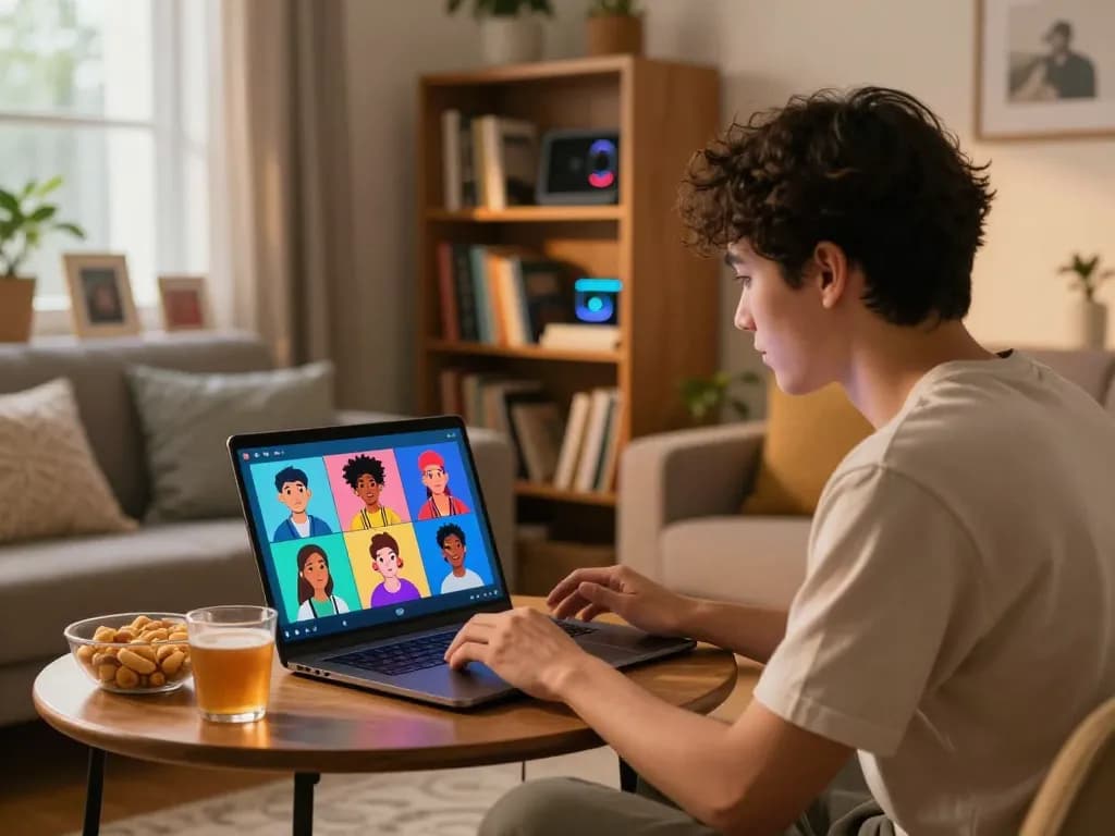 Engaging interaction with Crushon AI chatbot in a cozy room.