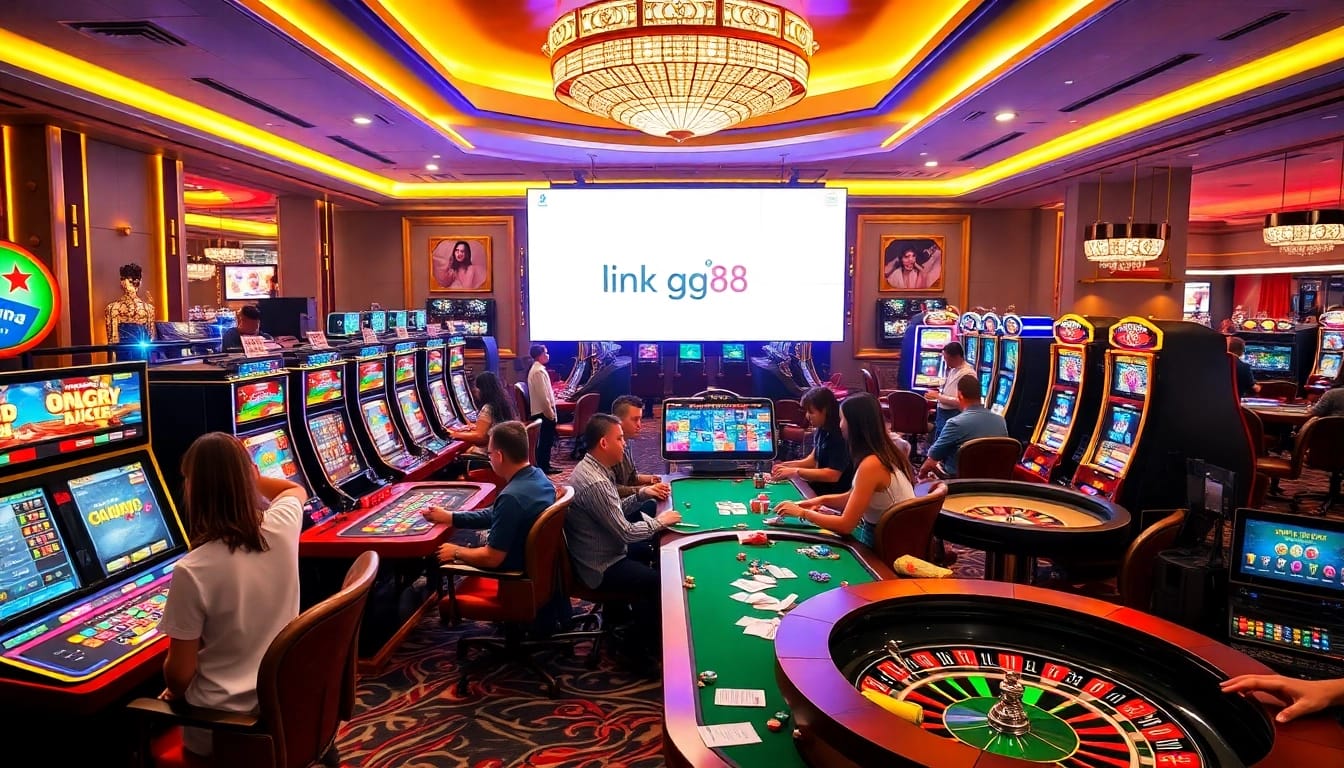Players engaging at a casino featuring 'link gg88' and vibrant gaming technology.