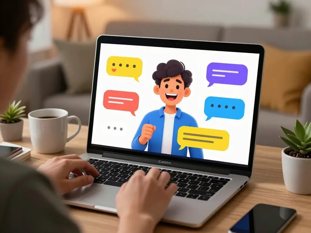 Dynamic ai porn chat interaction on a sleek device with a friendly avatar.