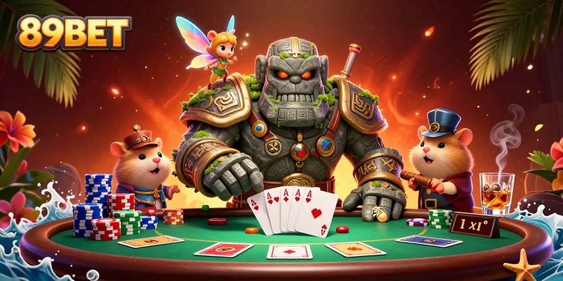 Experience the excitement of 89BET with a vibrant 3D illustration featuring a magical casino scene.