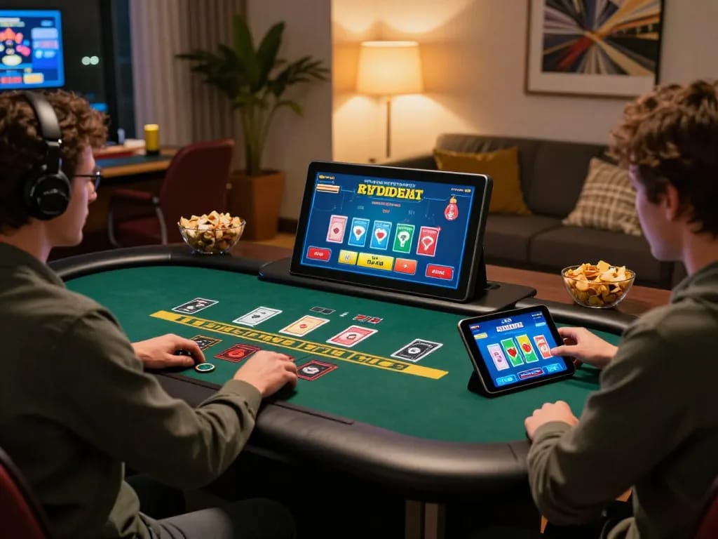 Player engaged in blackjack on az888 platform at home with tablet, cozy ambiance and stylish decor