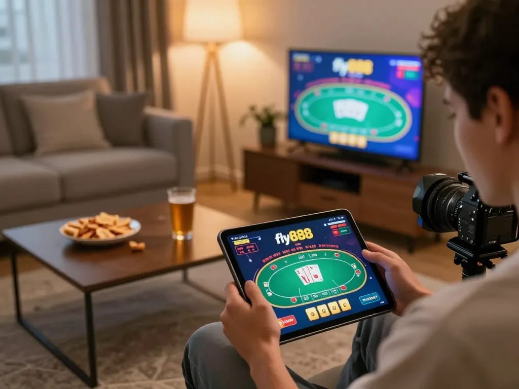 Engaging gameplay at fly88 rocks casino app on tablet showcases a vibrant home gaming setup