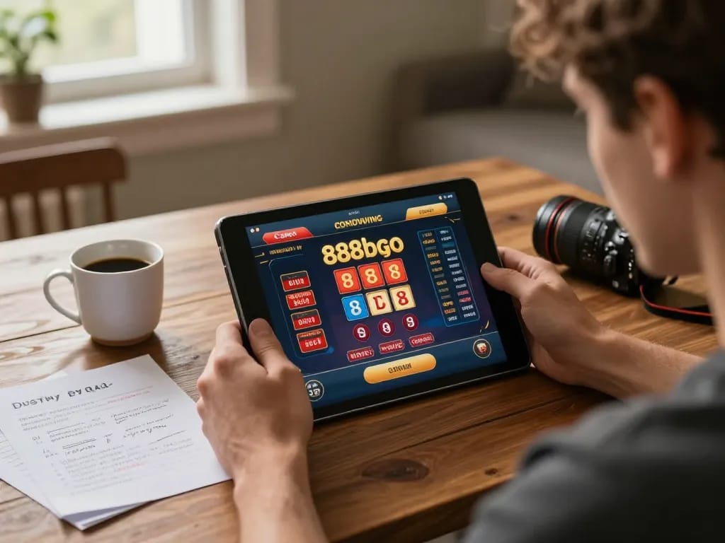 Playing at 888bgo online casino on a warm evening with strategic notes and coffee.