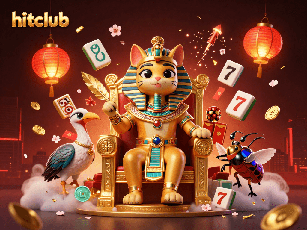 Engage with hitclub's vibrant casino scene featuring Egyptian characters, slots, and rich game elements.