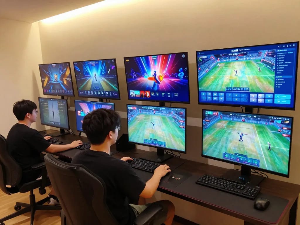 Socolive user engaging with live sports streaming on multiple screens for a thrilling gambling experience.