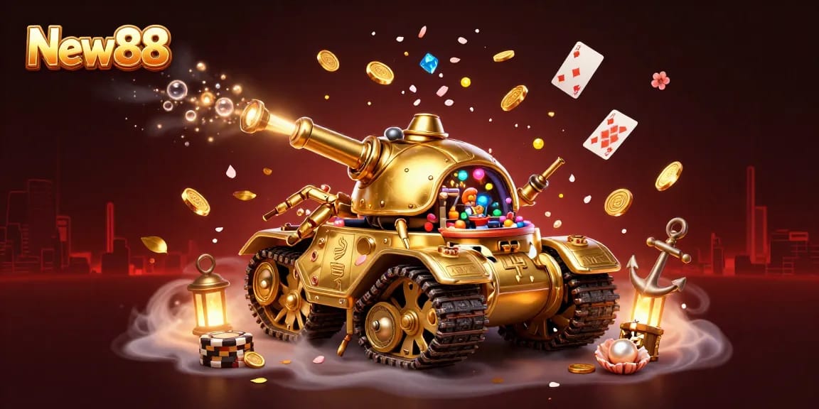 Win big at New88 with a thrilling casino experience inside a golden beetle tank, overflowing with treasures.