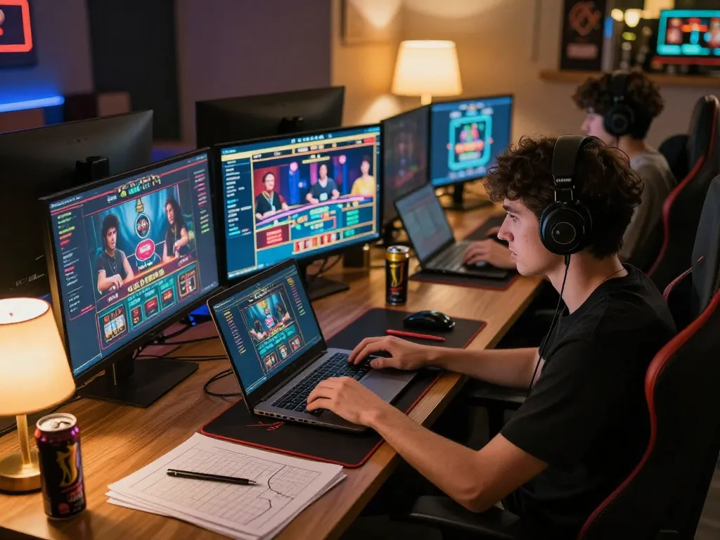 Player strategizing on ck444s.net with advanced gaming setup showcasing various casino games.