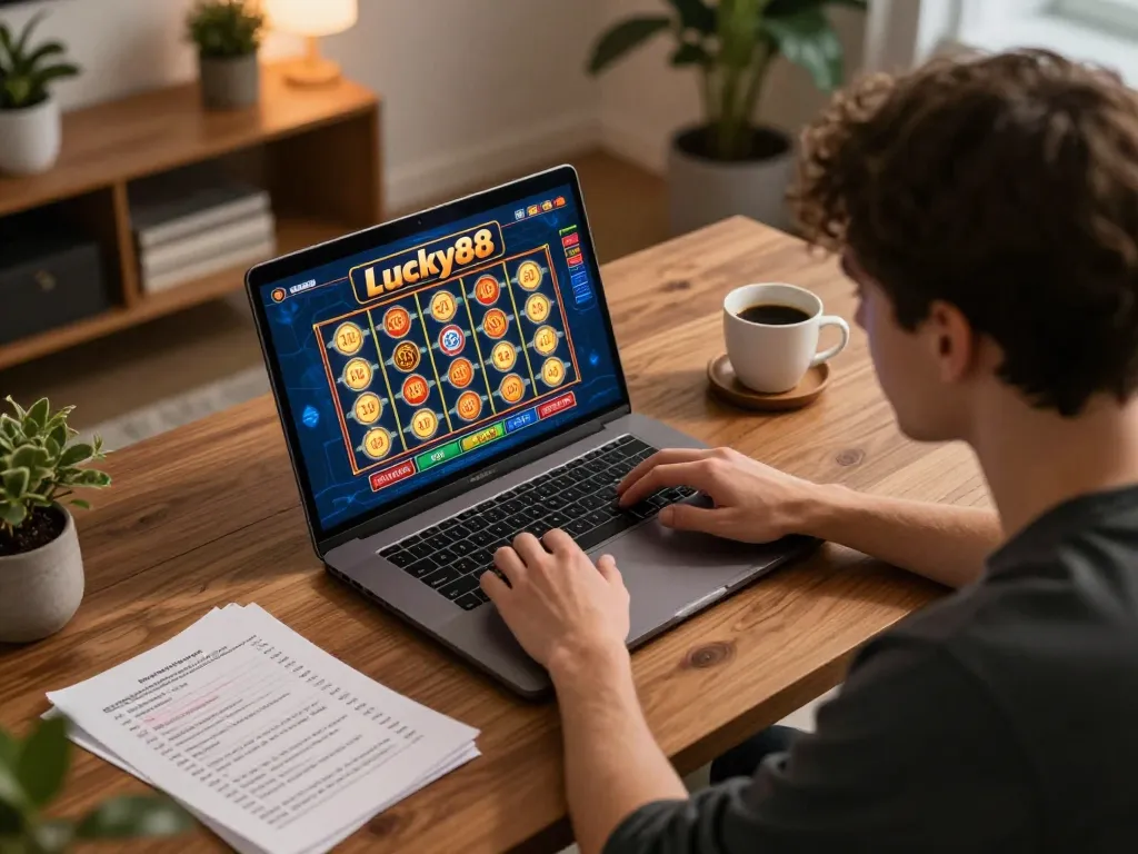 Engaging with the Lucky88 slot game online while strategizing for better odds.