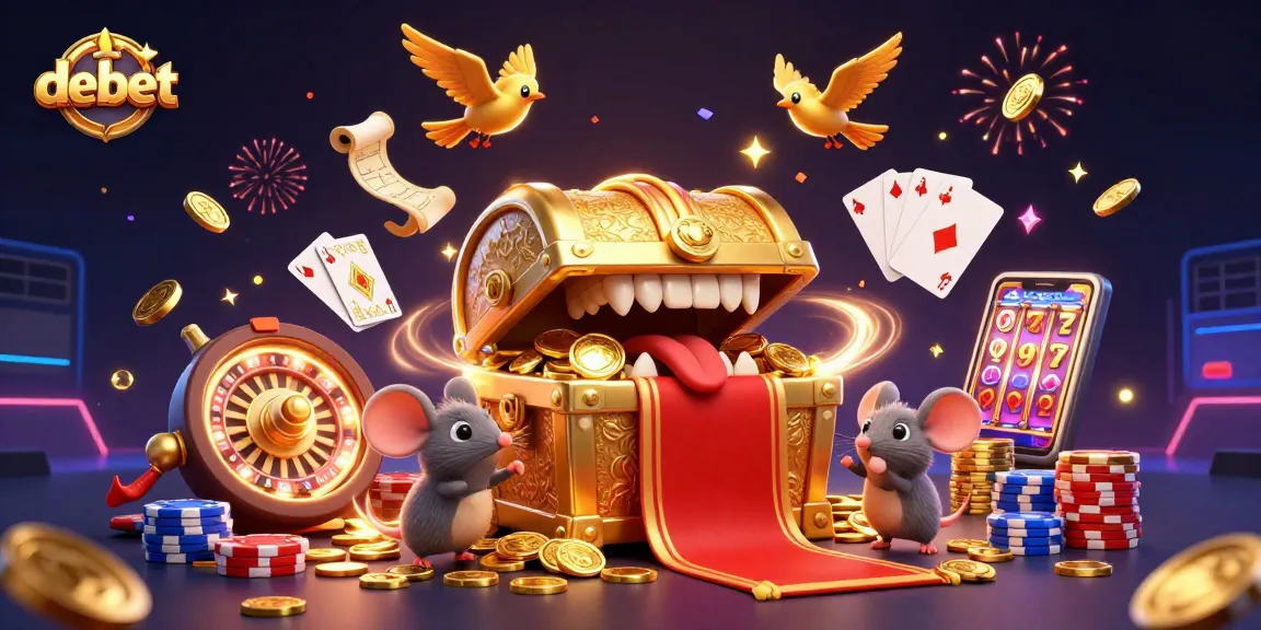 Join the adventure with debet's thrilling casino riches and gaming features in a vibrant, immersive scene.