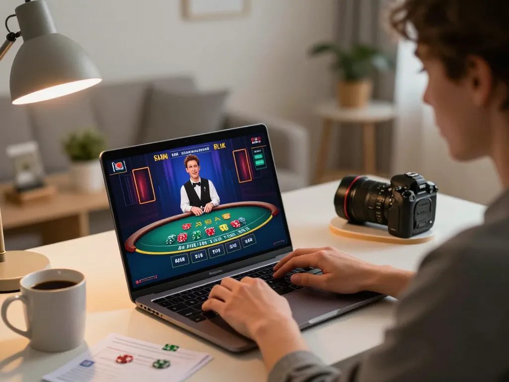 Player engaging with live blackjack on 98win com at home, showcasing an immersive online gaming experience.