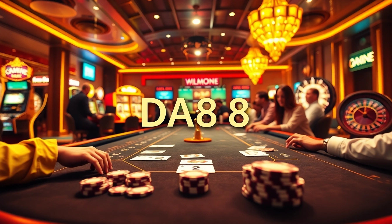 Experience thrilling gameplay at DA88 with vibrant poker chips and electric casino ambiance.
