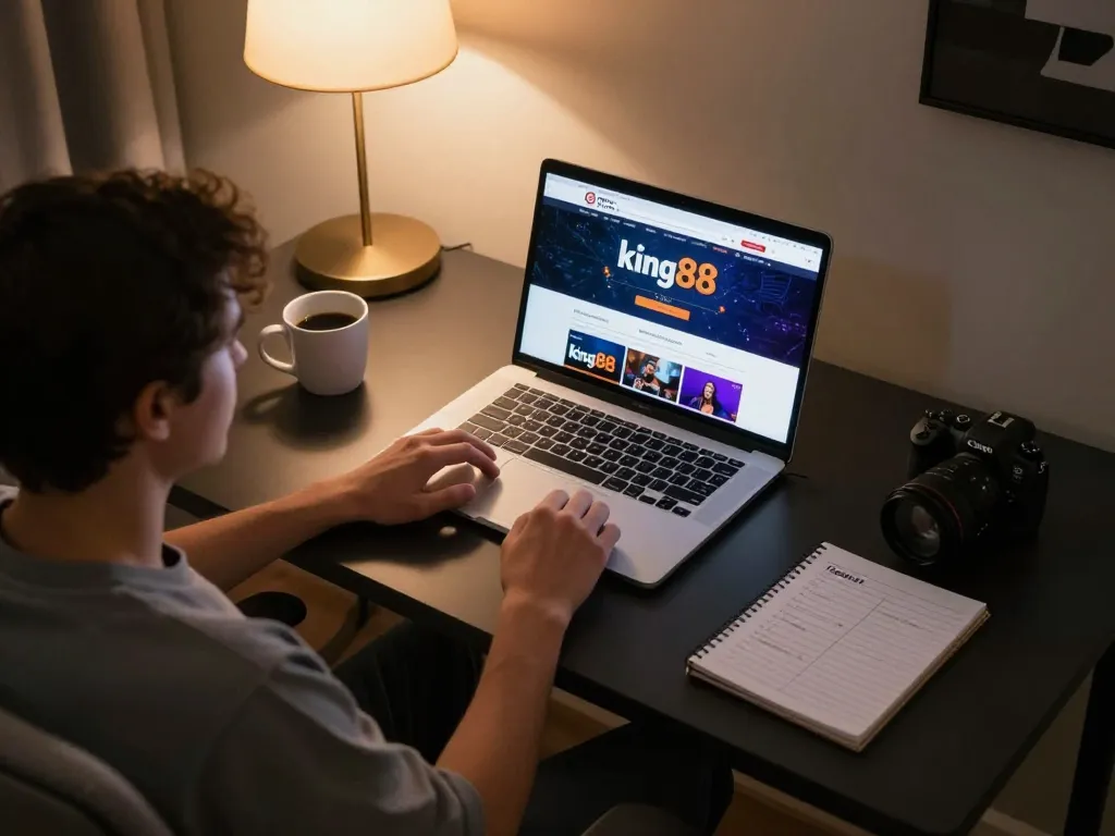 Player enjoying online gaming at king88 vina, showcasing a personalized home casino setup.