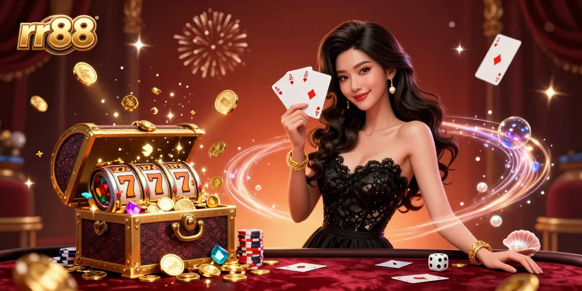 Experience thrilling gameplay at rr88 with an elegant woman showcasing ace cards in a luxury casino.