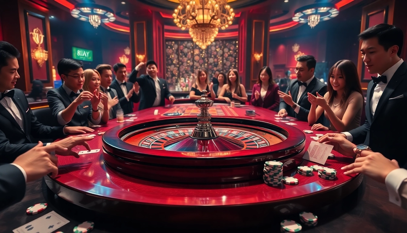 Exciting casino scene with players at a roulette table, featuring 8day.cn.com branding.