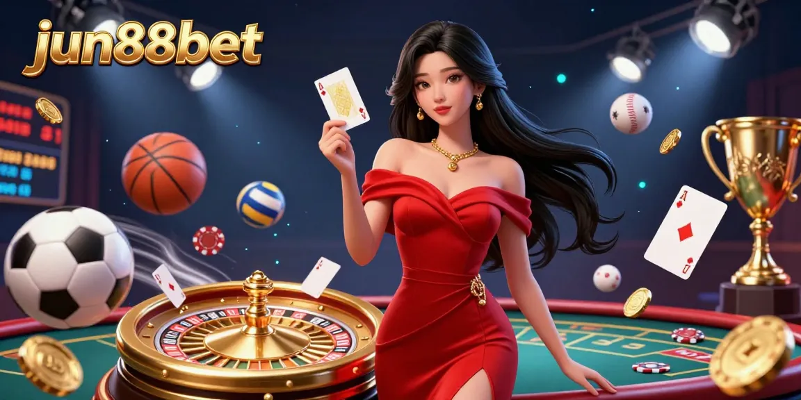 Engage in thrilling games at jun88bet with a stunning casino illustration featuring dynamic action and stylish elements.