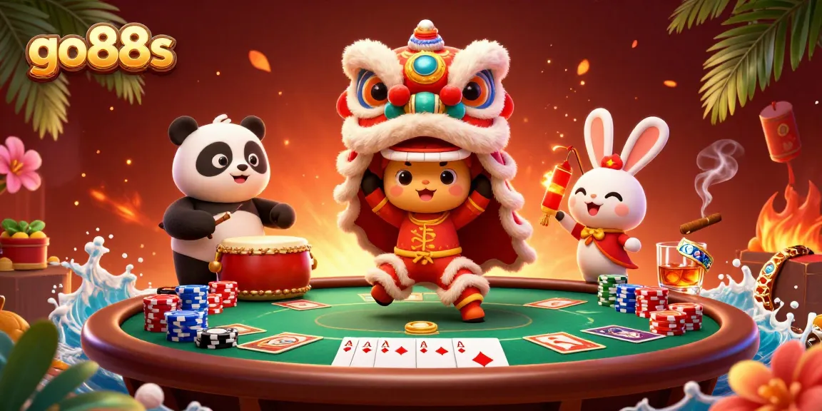 Experience thrilling wins at go88s with lively characters and poker elements in a festive casino scene.