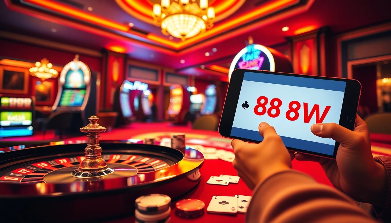 Exciting casino scene featuring vibrant games and online betting elements associated with 888NEW.