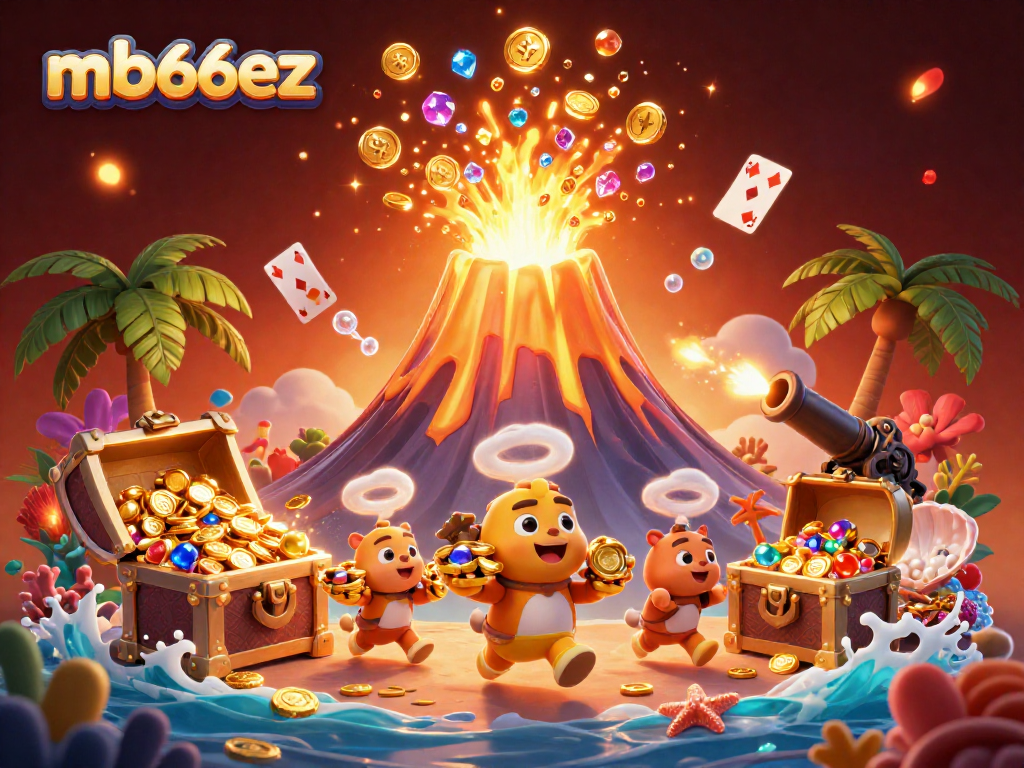 Engage in thrilling games with mb66ez as the golden volcano erupts treasure while explorers flee with riches.