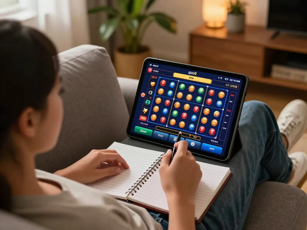 Engaging with go8 casino app at home while analyzing betting strategies on a tablet.