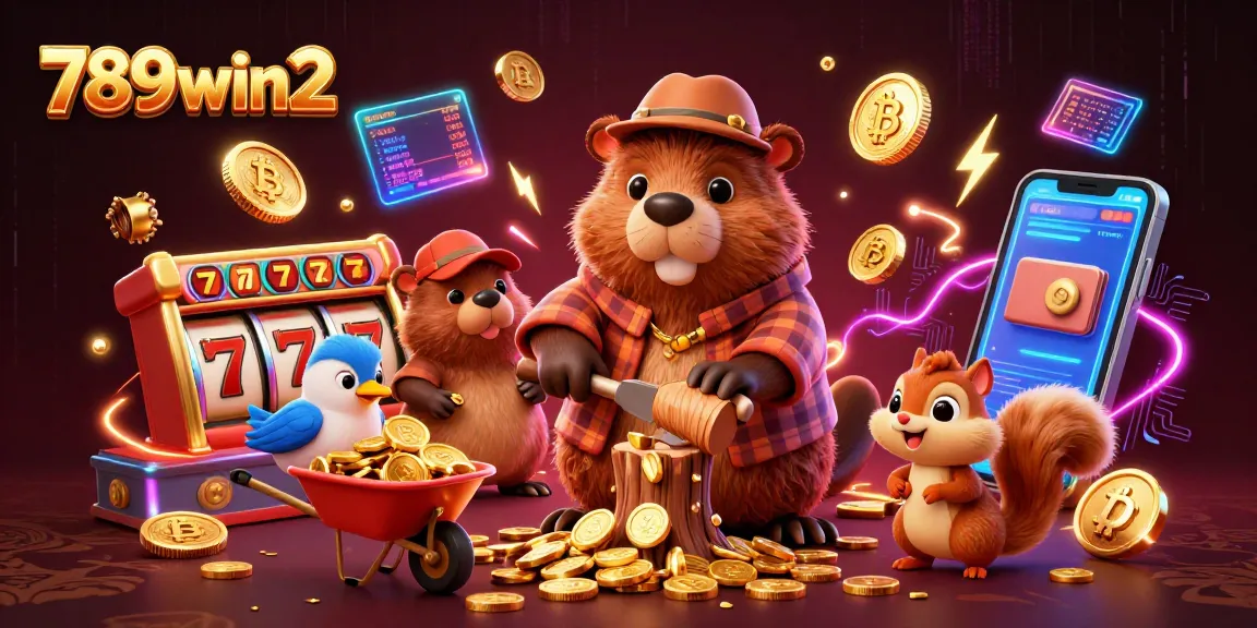 Experience exciting slots with 789win2 in a vivid digital illustration showcasing a beaver collecting coins.