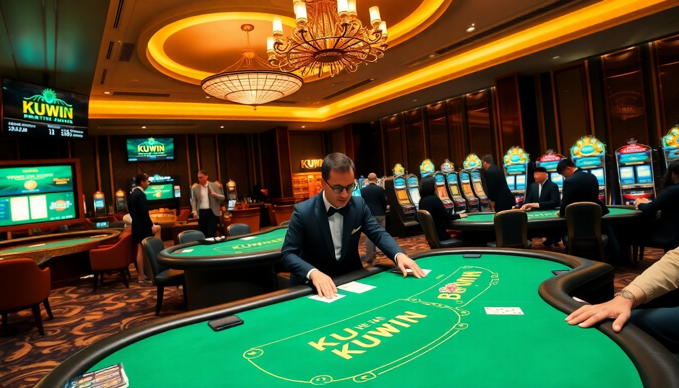 Experience the excitement of KUWIN with professional dealers at a luxurious casino table.