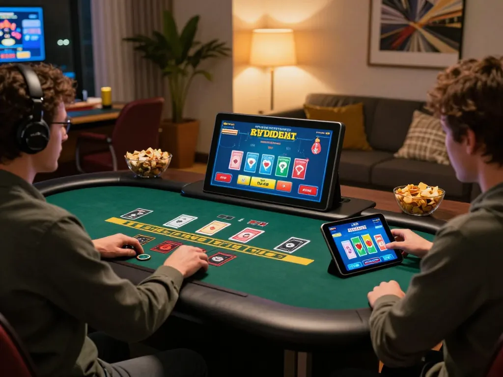 Player engaged in blackjack on az888 platform at home with tablet, cozy ambiance and stylish decor