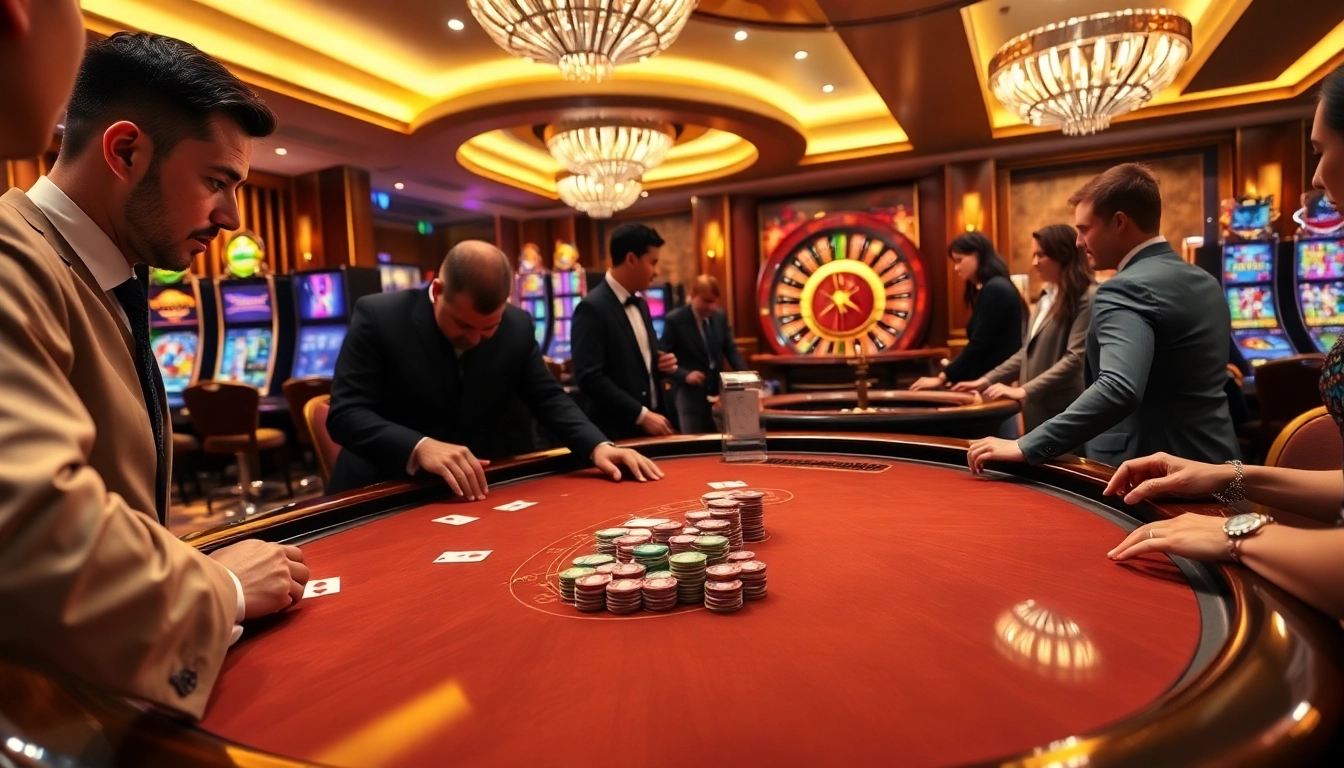 Experience thrilling gaming action at the SC88 casino with vibrant roulette wheels and poker tables.