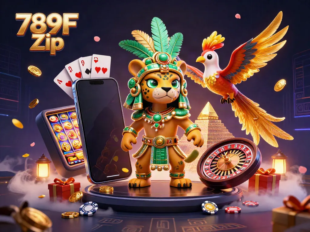 Experience thrilling play with 789F Zip as a Mayan priest and quetzal bird engage in dynamic casino action.