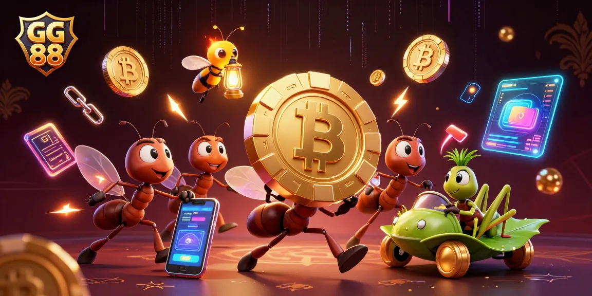 GG 88 explores the dynamic heist of ants alongside crypto elements in a vibrant casino scene.