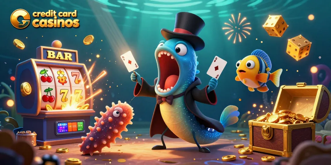 Experience the thrill of credit card casinos with a magical underwater scene featuring enchanting characters and casino elements.