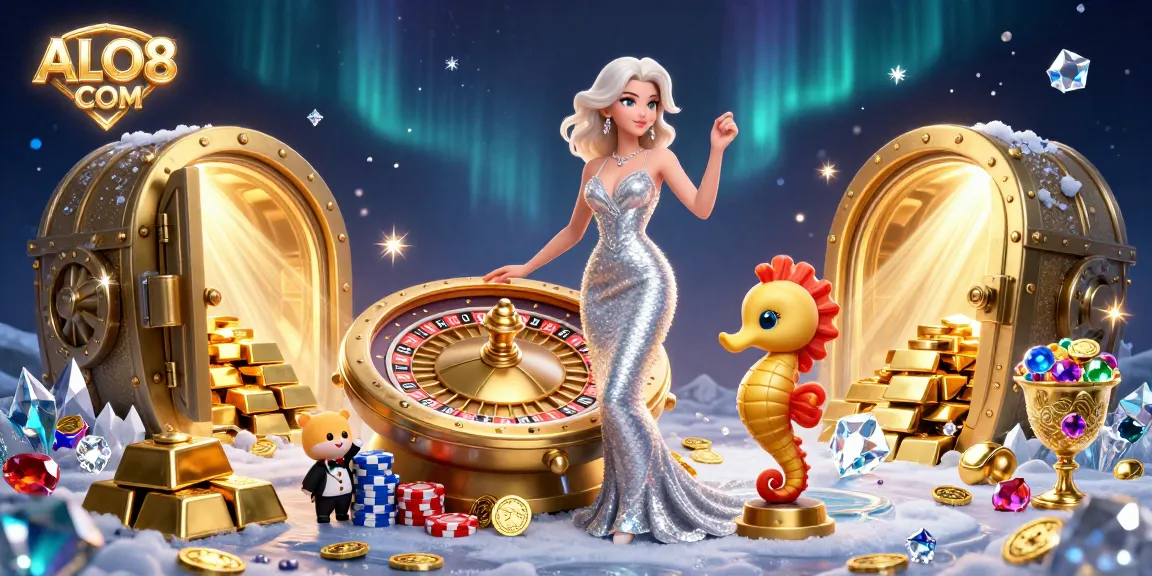 Experience excitement at ALO8 COM with a stunning casino scene featuring a glamorous woman and captivating elements.