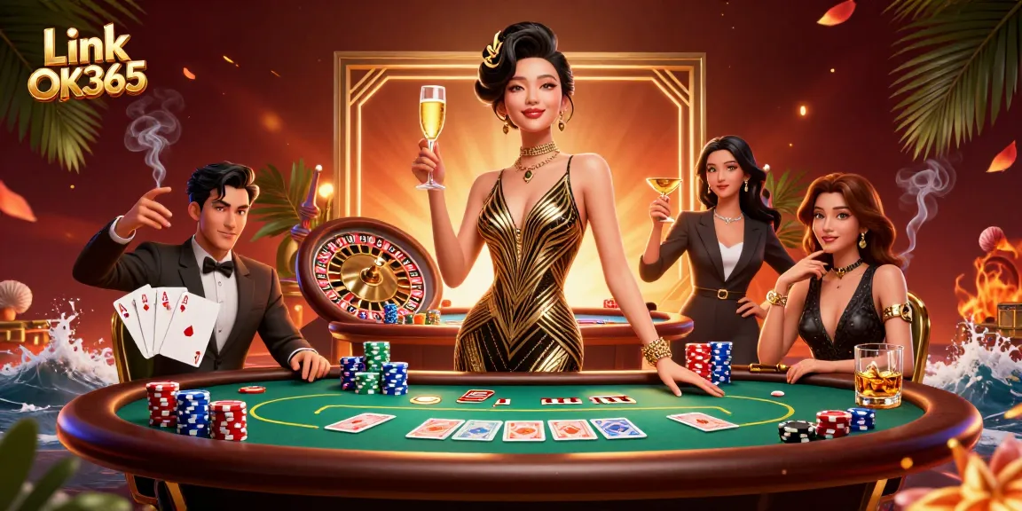 Experience excitement and luxury at Link OK365 with our stunning interactive casino scene.