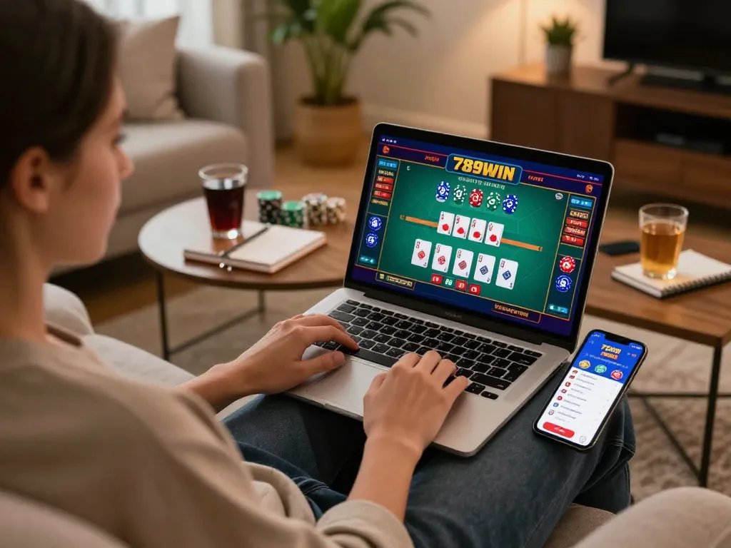 Play thrilling online casino games with 789WIN from a cozy home setup, engaging with live dealers and strategic gameplay.