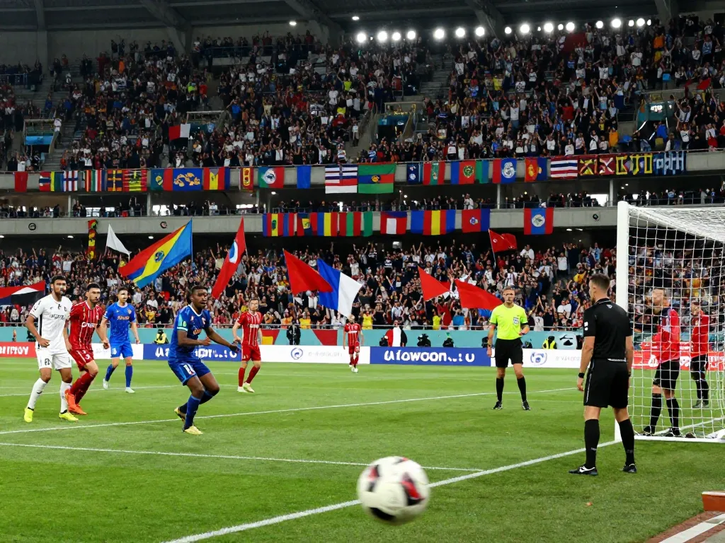 Exciting football match showcasing lively fans and players during intense moments of the game, reflecting the spirit of ผลบอล.