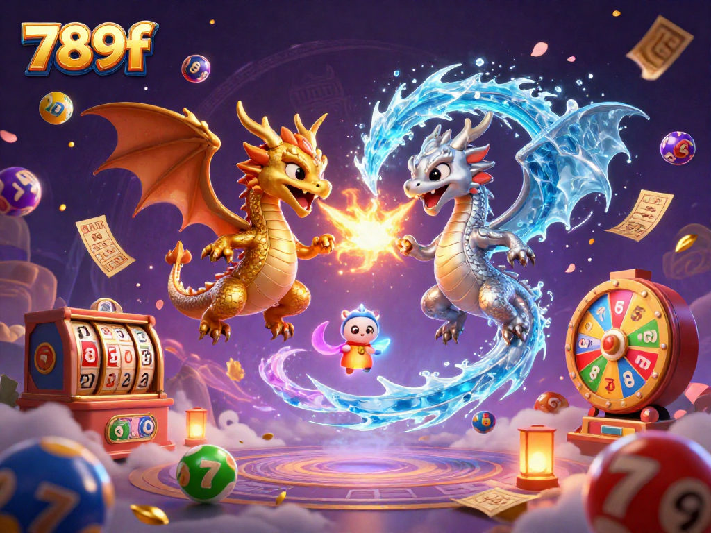 Spinning slot reels and colorful lottery balls represent winning action at 789f online casino.