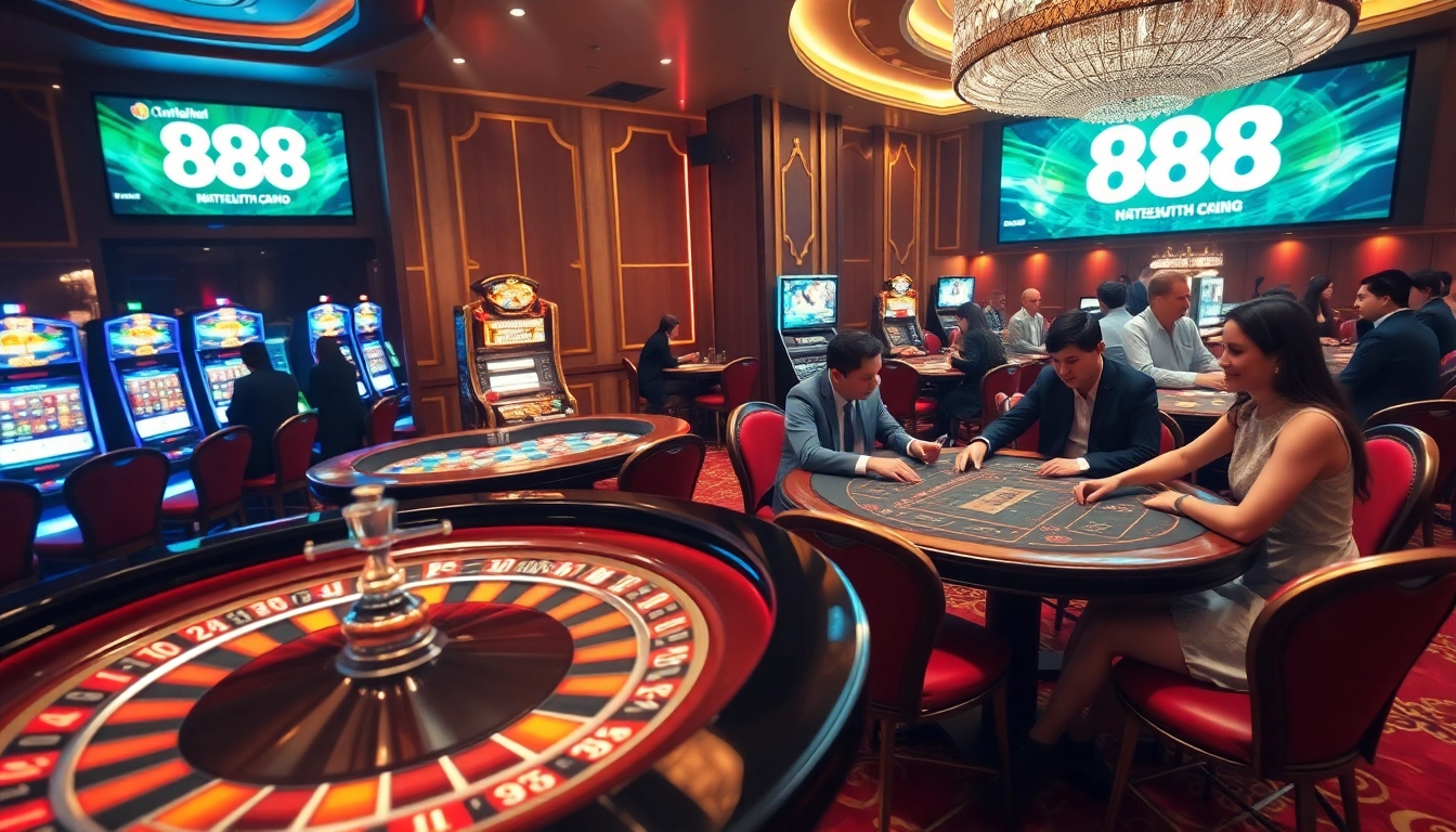 Players celebrating wins at the luxury casino with nhà cái 888vnd elements incorporated in the background.