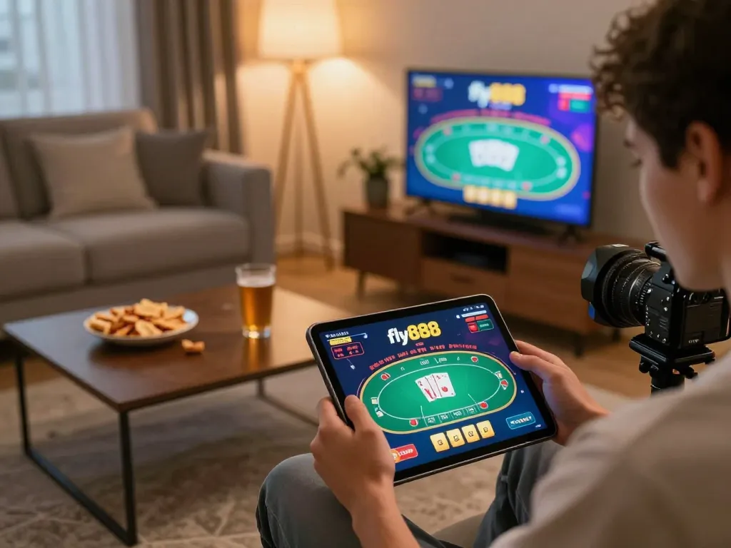 Engaging gameplay at fly88 rocks casino app on tablet showcases a vibrant home gaming setup