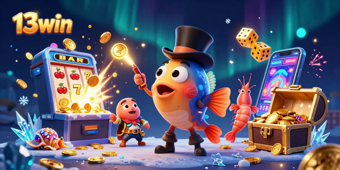 Bet on the excitement with 13win as a deep-sea anglerfish and friends discover treasures in a lively casino scene.