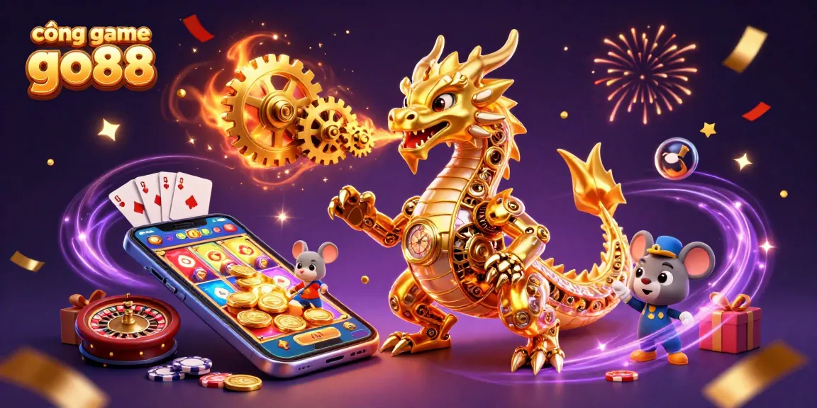 Engage with cổng game go88 showcasing a golden dragon and amenities for immersive gameplay.