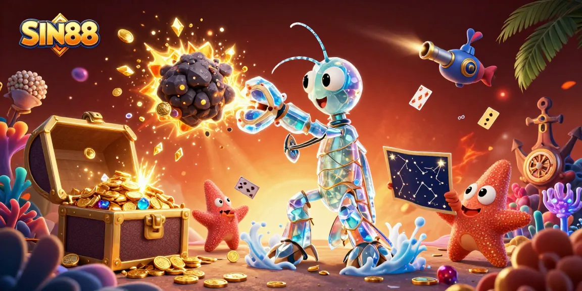 SIN88 showcases thrilling betting action with vibrant characters amid a treasure-filled underwater scene.