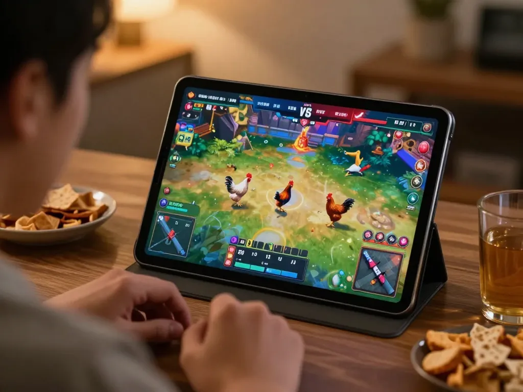 Xem xem đá gà trực tiếp HD trên một chiếc máy tính bảng đầy màu sắc trong một sự kiện đá gà trực tiếp hấp dẫn.