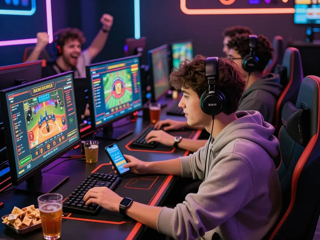Engaging online gaming atmosphere with players using the BK8 platform, showcasing live casinos and sports betting.