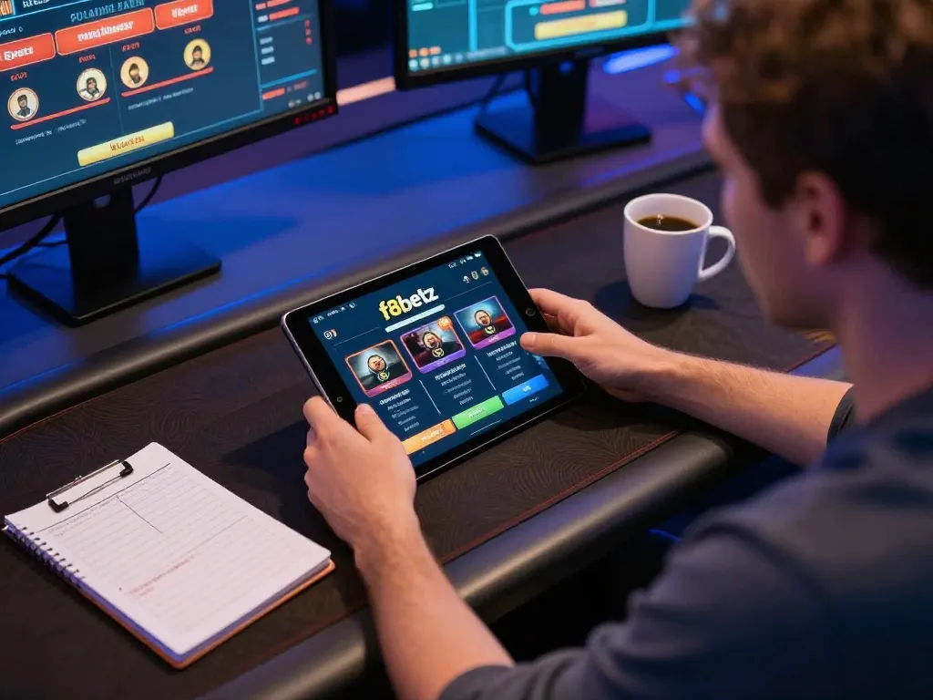 Player engaging with f8betz app on tablet, showcasing exciting online casino gaming.