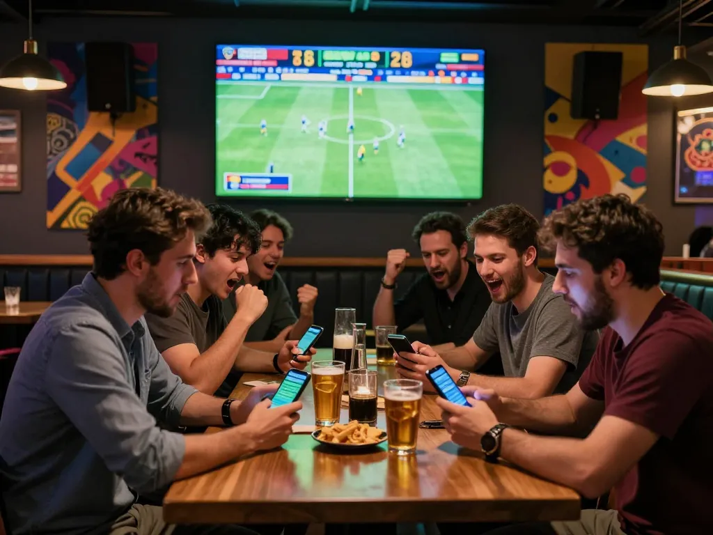 Engaged betters analyzing live football odds on mobile devices while enjoying the excitement of sports betting at keobongda