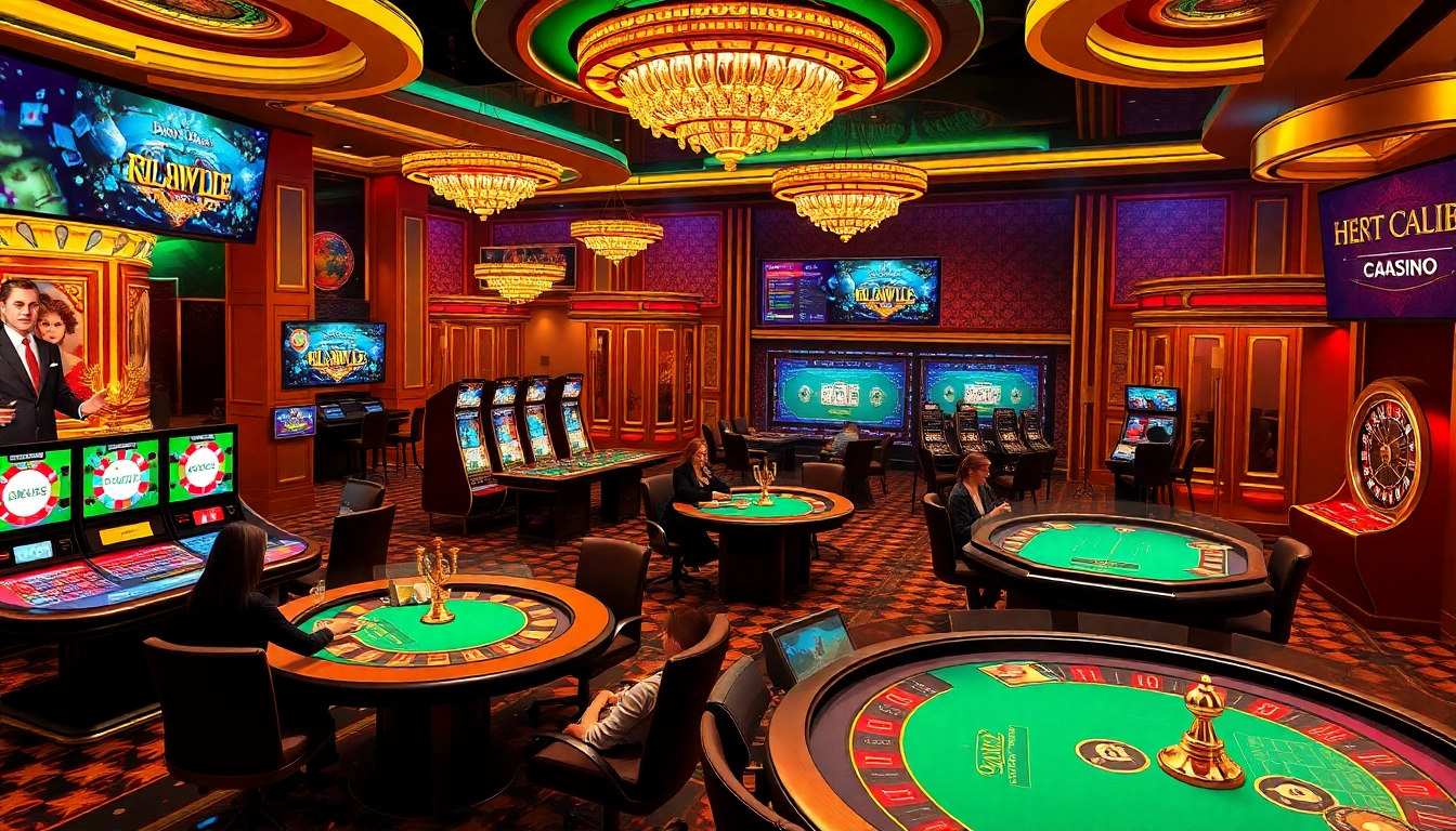 Engaged players enjoying online casino games at https://hitclub9.vip/ with vibrant slot machines and poker tables.