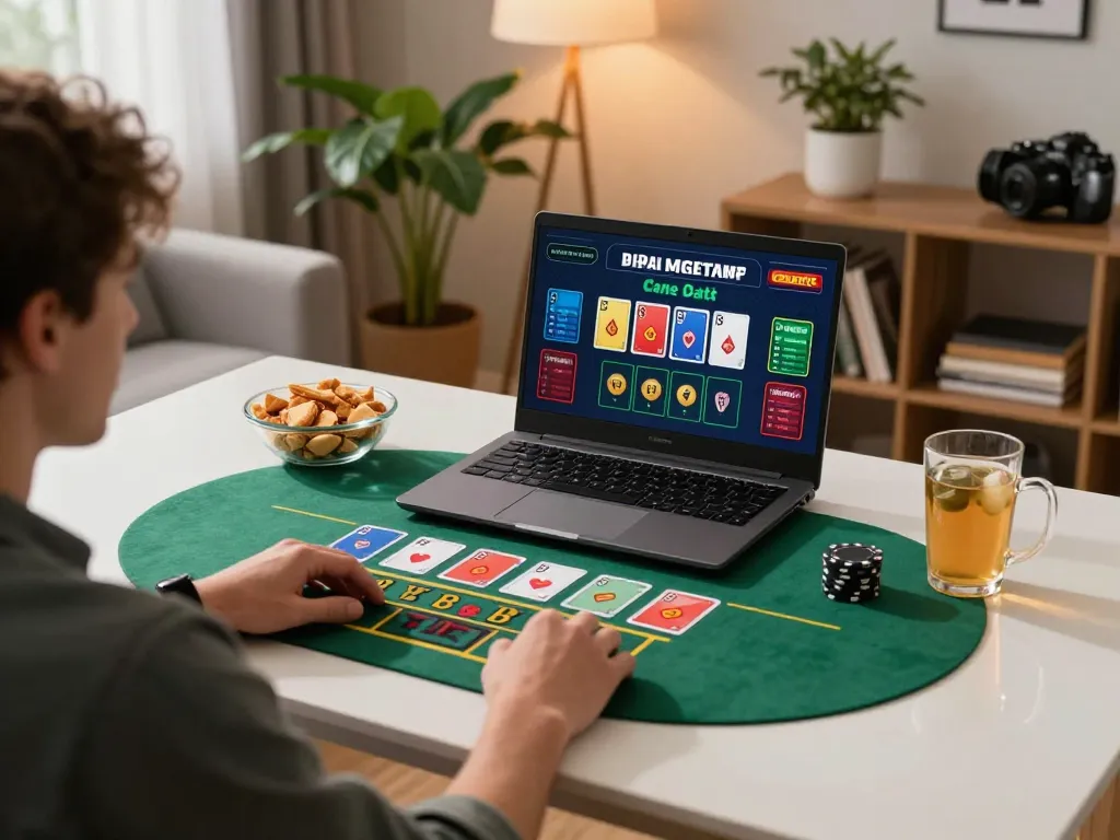 Player enjoys a Baccarat game on their laptop at home with alc88 showing on screen, creating an engaging gaming atmosphere.