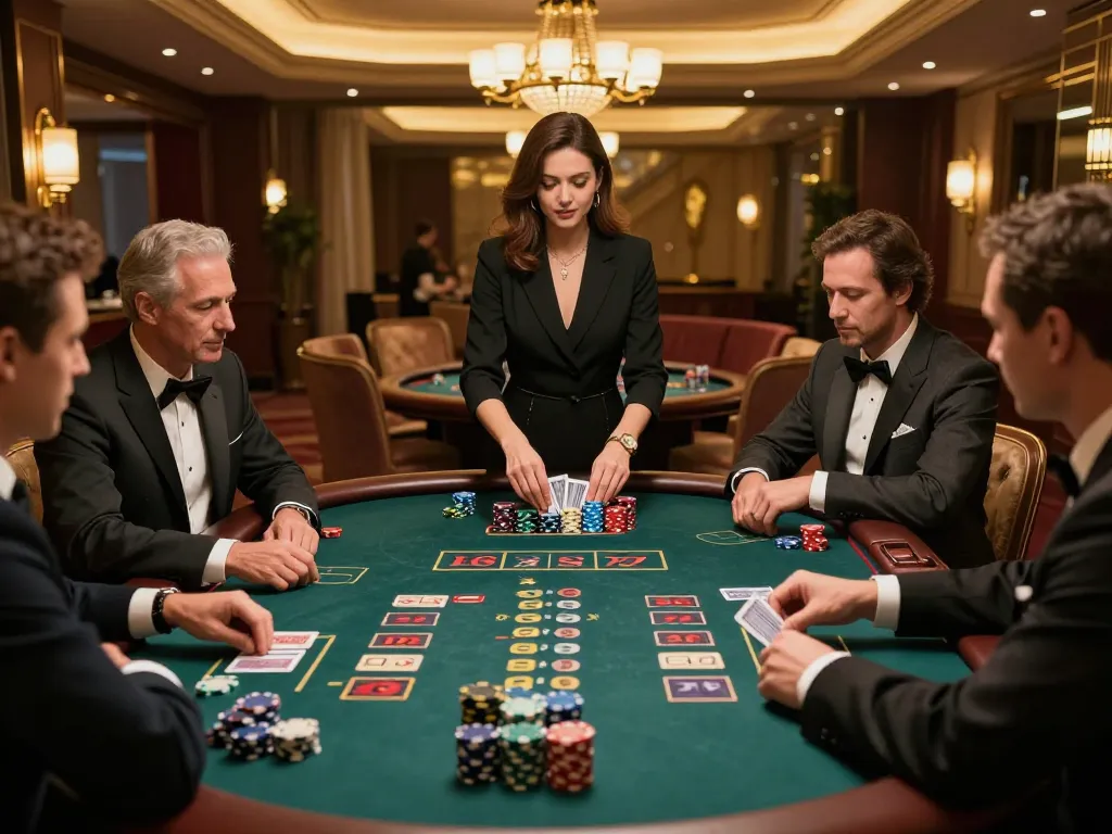 co88 blackjack table action with players engaged, dealer shuffling cards in upscale casino