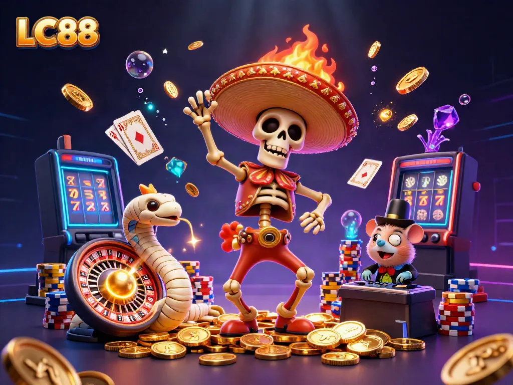 LC88 engages players with a vibrant 3D casino scene featuring dynamic characters and casino elements.