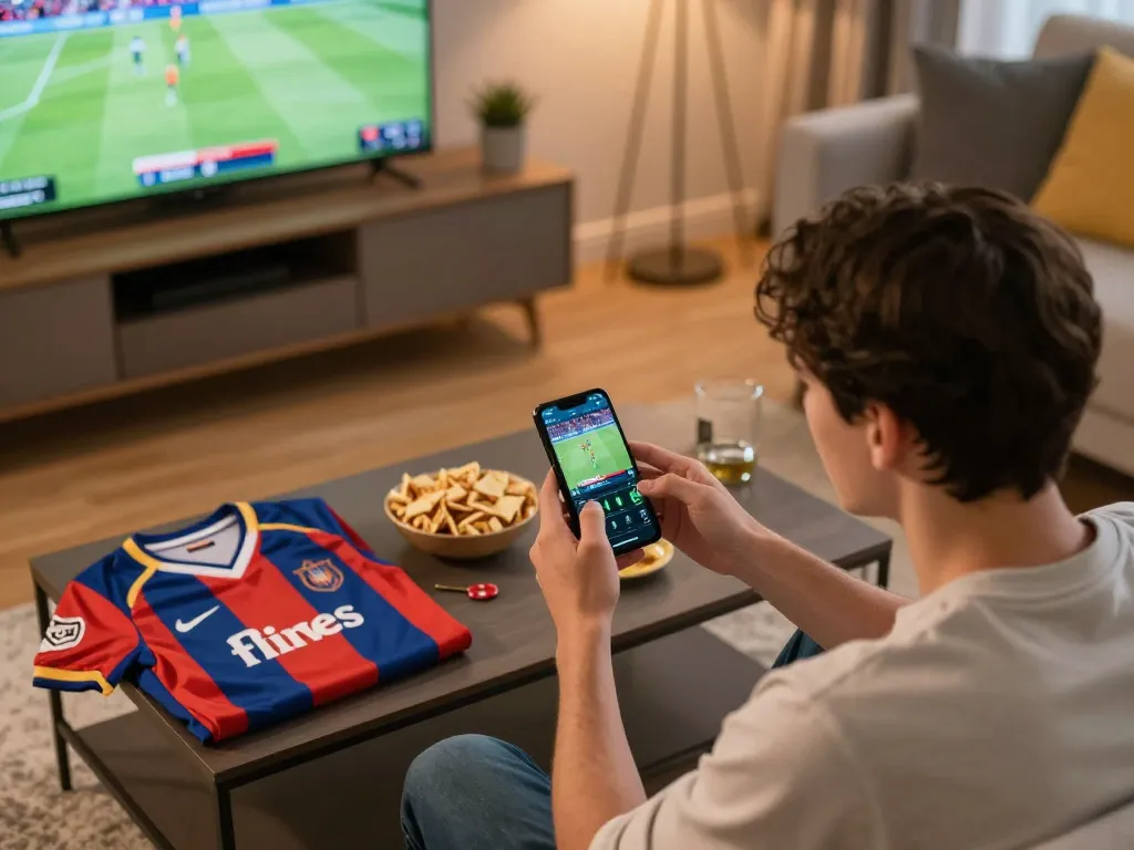 Excited sports betting action at home, showcasing 88vvgo app on smartphone and live game in view