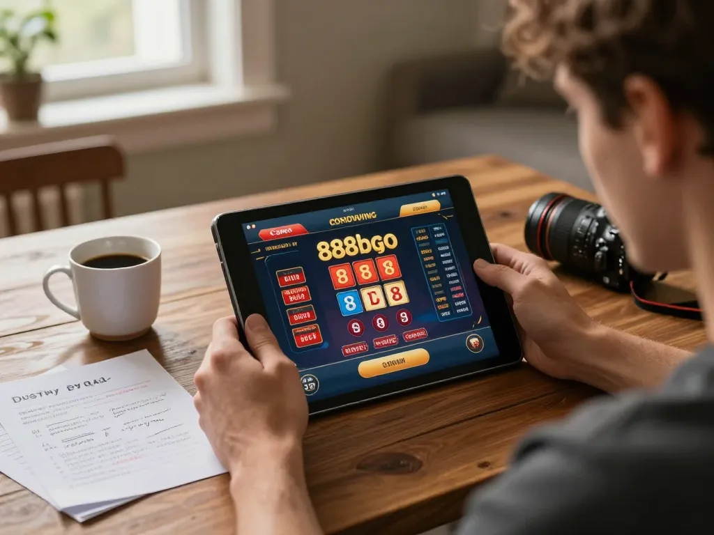 Playing at 888bgo online casino on a warm evening with strategic notes and coffee.